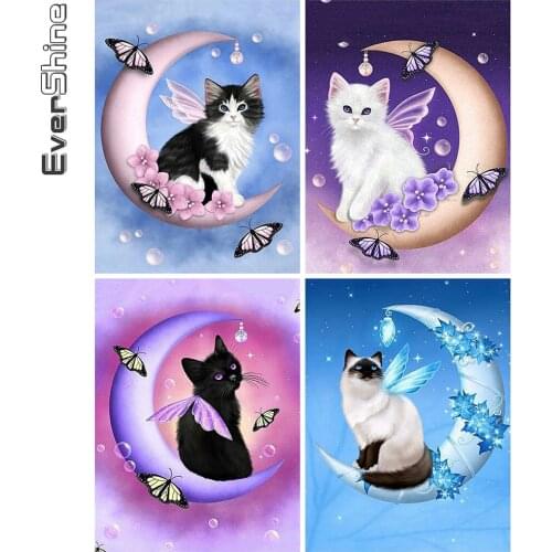 Evershine 5D DIY Diamond Painting Cat Rhinestone Picture Diamond Embroidery Animals Cross Stitch Moon Home Decoration
