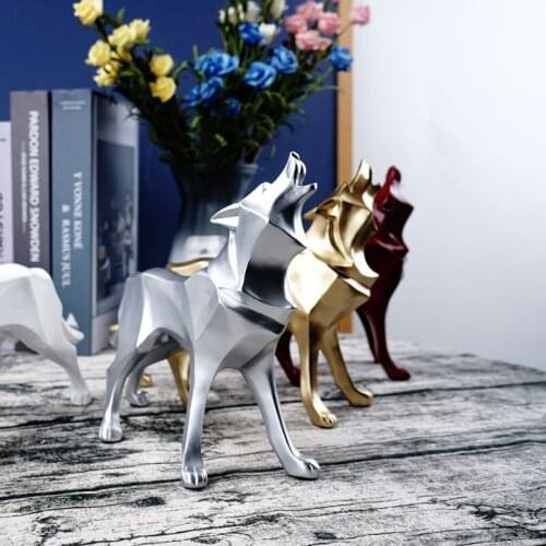 Resin Abstract Wolf Statue Geometric Animal Figurines Office Room Interial Decoration Nordic Home Decor Sculpture Crafts