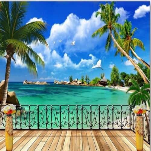 Dropshipping Colomac Photo Wallpaper Blue Sky White Clouds Seaside Scenery 3d Wallpaper Walls Wall Papers Papier Peint Mural 3d