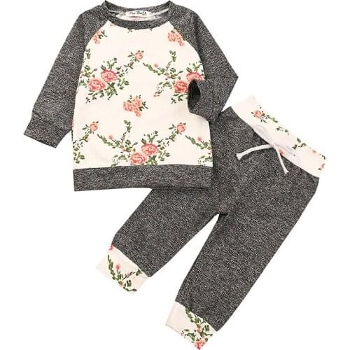 One Persetnt Children Clothes Kid Printed Long Sleeve Tshirts Girls Elastic Lace Up Trousers 2pcs Child Girl Set