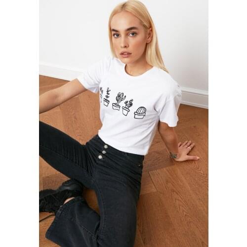 HAFMER woman white 100 cotton t-shirt Women T shirt women cactus design t-shirt T-shirt women Funny Graphic White Women Tshirt