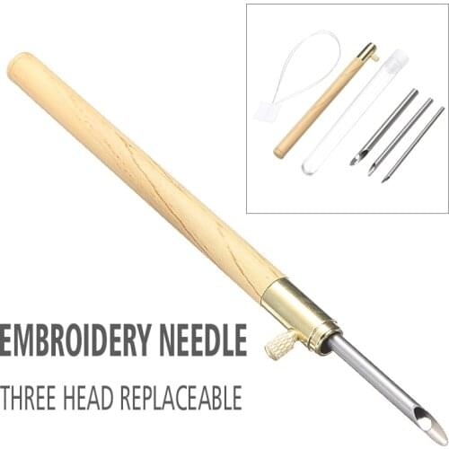 Wooden Handle Stitchwork Needle Magic Embroidery Punch Pens Needle Threader DIY Craft Sewing Embroidery Cross Stitch Tools
