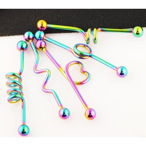 JUNLOWPY 14G Stainless Steel Industrial Barbell Screw Ear Cartilage Helix Conch Earring Piercing Body Jewelry 100pcs 5 Styles