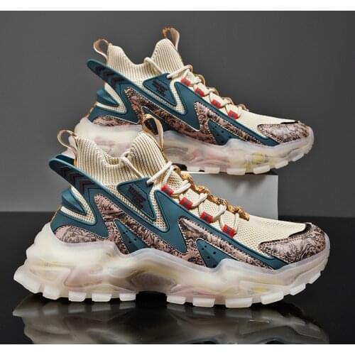 Classic Men Mesh Running Shoes Breathable Sneakers Graffiti Chunky Jogging Shoes Trendy Antiskid Damping Sports Shoes Zapatillas