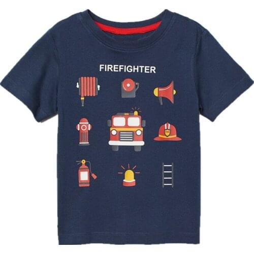 Summer print tshirts for boys Fire fighting tool cartoon t-shirt child clothes toddler tops tees O-Neck Regular kids boy tops