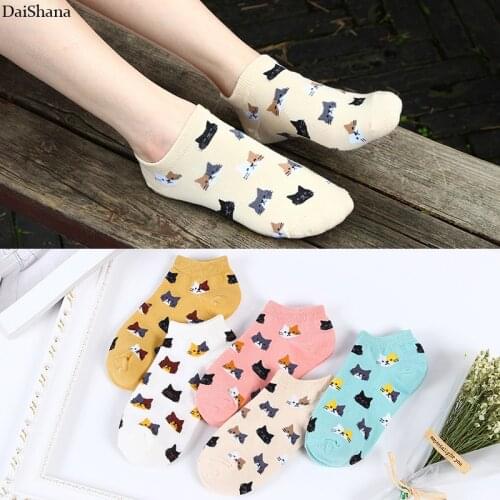 5Pair /lot =10Pieces Summer Invisible Female Fashion Funny Socks Casual Cute Cartoon Cat Cake Short Socks Cotton Ladies Dropship