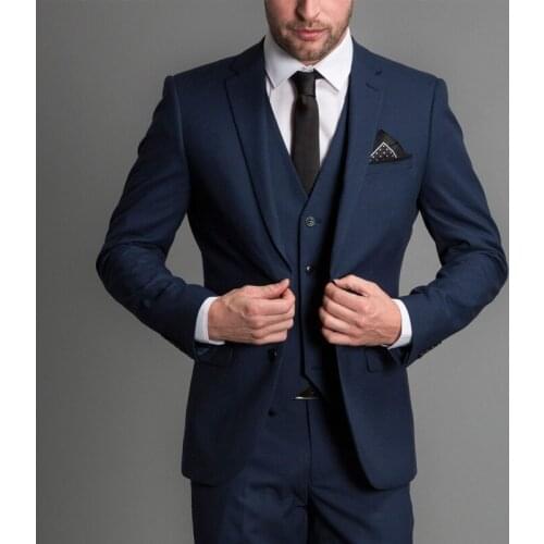 Slim Fit Business Men Suits 3 Piece Navy Blue Wedding Tuxedo for Groomsmen Male Fashion Set Jacket Waistcoat with Pants 2020