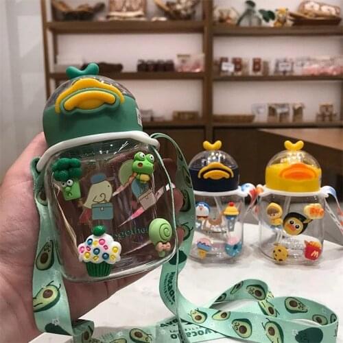 New Kids Bottle Cute Baby Drinking Cup Plastic Straw Cup Cartoon Duckbill Cup Portable Childrens Water Bottles Anti-Drop Sturdy