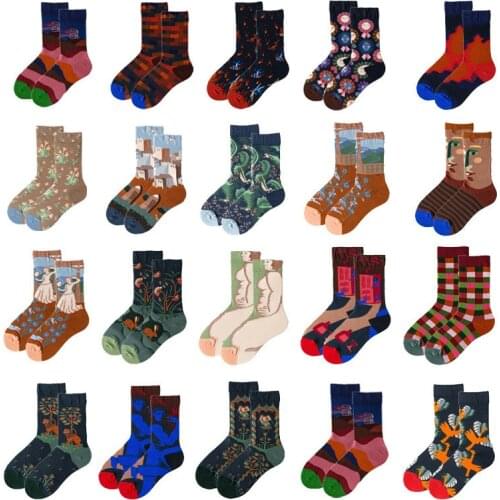 New French Designer Men Women Fashion Creative Crew Sock Graffiti Portrait Harajuku Personality Art Abstract Oil Painting Sock