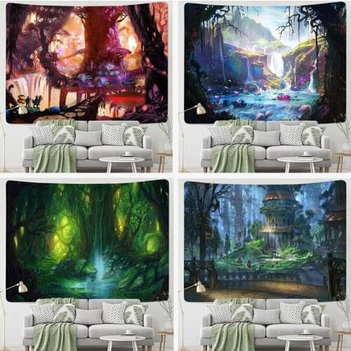 Landscape forest series tapestry Home wall decoration hanging cloth Bedroom bedside decoration background cloth Fabric painting