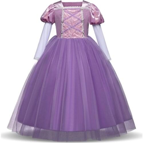 FINDPITAYA Girls Dress Long Puff Sleeve Sofia Ball Gown Children Kids Birthday Carnival Party Princess Long Hair Cosplay Costume