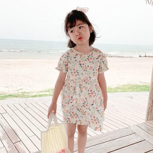 Girls' dress summer 2020 childrens flower dress fresh bubble sleeves backless princess dress WT10