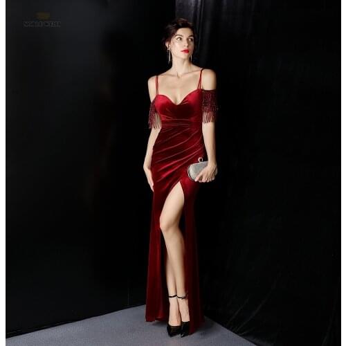 Prom Dress Boat Neck Evening Dresses Long VELOUR Evening Dresses with Split