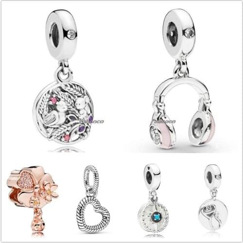 Authentic 925 Sterling Silver Snake Chain Pattern Open Heart Pendant Charm Beads Fit Pandora Bracelet & Necklace Jewelry