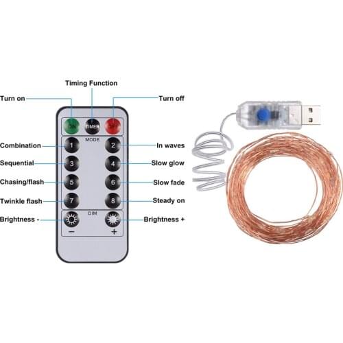 Festive outdoor copper string light 10m 20m remote control timing battery USB garden light for party Christmas decoration