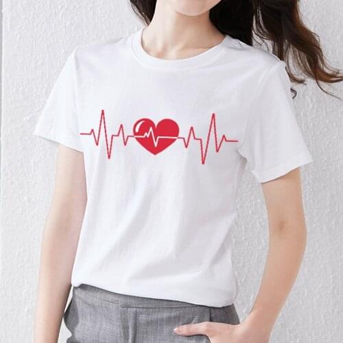 Simple White Womens T-shirt Harajuku Fashion Love Series Womens Top T-shirt Ladies Summer Casual Slim Round Neck Short Sleeve