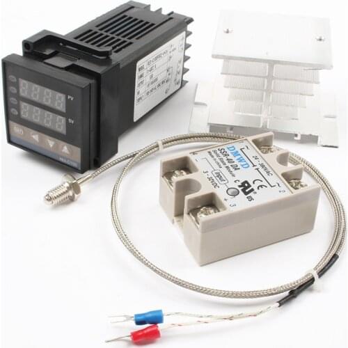 REX-C100 Digital PID Temperature Controller Thermostat SSR output Max.40A SSR Relay K Thermocouple Probe with heat Sink