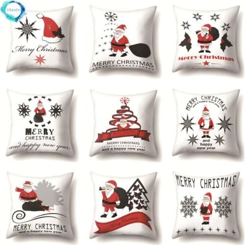 Christmas Santa Claus Print Sofa Polyester Cushion Cover Pillowcase Throw Pillow Cover Decorative for Home Room Sofa Chair Car