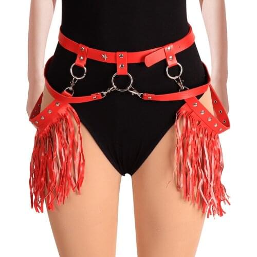 Sexy Mini Skirt Leather Tassel Accessories Women Garters Harness Link Chain Long Tassel Body Bondage Sexy Club wear Suspenders