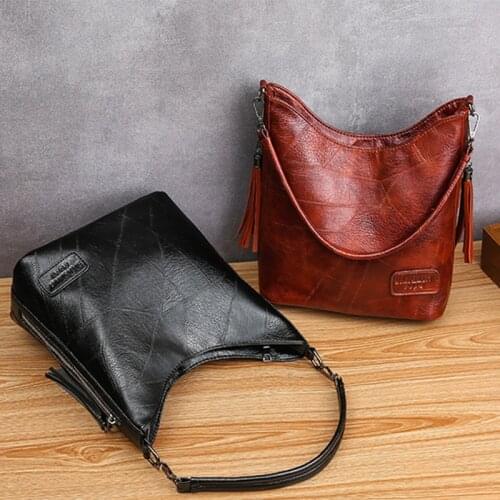 SMOOZA Fashion Women Bucket Bag 2020 Vintage Handbags Tassel Messenger Bag High Quality Retro Shoulder Bag Simple Bag Tote