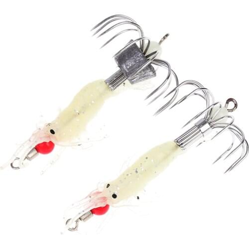 1pc Luminous Squid Jigs Glow Wood Shrimp With Octopus Hook Fishing Lure White Cuttlefish