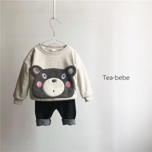 Tonytaobaby Winter New Men and Women Baby Bear Pattern Brushed and Thick Pullover Round Neck Boys Sweatshirts