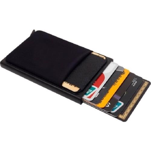 Slim Aluminum Wallet With Elasticity Back Pouch ID Credit Card Holder Mini RFID Wallet Automatic Pop up Bank Card Case