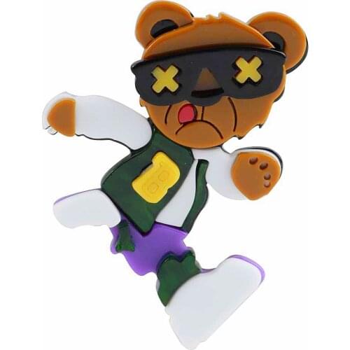 Cool Punk Lovely Acrylic Running Bear Brooches For Women Men Cartoon Cute Animal Pins Brooch Badges Clothes Party Jewelry Gifts