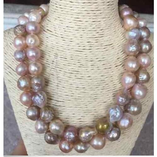 Gorgeous 13-14mm keshi multicolor pearl necklace 36" 50"