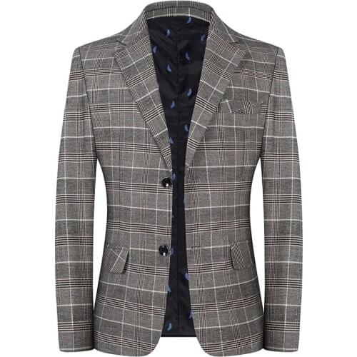 2021 High Quality Mens Suit Coat Casual Blazers Male Suit Top Male Plaid Business Casual Coats and Jackets Men Blazer Slim Fit