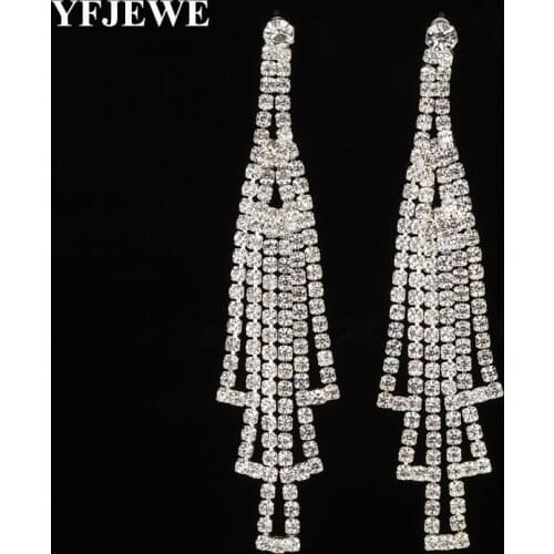 YFJEWE Clear Crystal Silver color Gold-color Dangle Earrings Rhinestone Long Drop Earrings for Women Bridal Wedding Jewelry E465