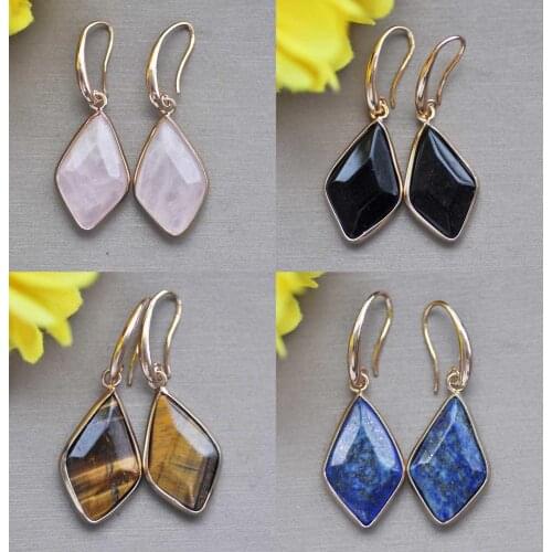 Z10825 25mm Rhombus Coin Gemstone Dangle Earring
