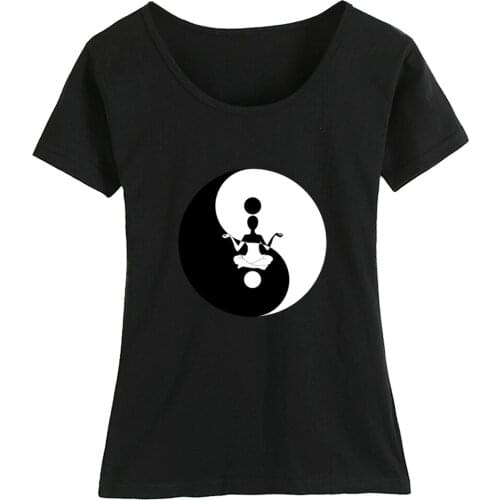 Girl Woman Cotton Short Sleeve T Shirt Yoga Lotus Yin Yang Chinese Philosophy Summer Couple Clothes ZIIART