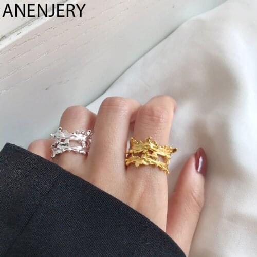 ANENJERY 925 Sterling Silver Irregular Hollow Rings For Women Geometric Hot Fashion Open Metal Rings Wholesale