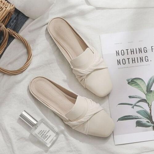 Half Slippers Female Summer 2021 New Lazy Loafers Shoes Leisure Flats Slippers Sandals Outside Mules Shoe Beige Slides Flip Flop