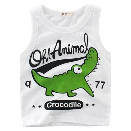 2 3 4 5 6 7 8 Years Boys Vest T-shirts Cartoon Dinosaur Print Sleeveless Shirts for Boys Big Baby Clothing Summer Tops Tees 2019