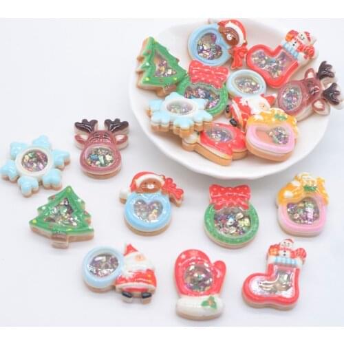 10Pcs NEW Flowing Christmas Snowflake Tree Resin Dessert Figurines Miniatures Planar DIY Craft Home Decor Accessory