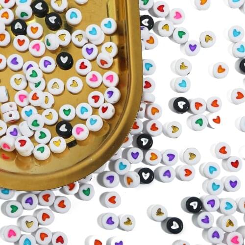 100-200pcs Colorful Acrylic Heart Beads Round Alphabet Letter Heart Beads DIY Jewelry Making Bracelet Necklace Accessories