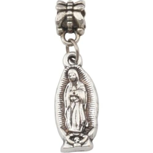 100pcs/lot Dangle Virgin Mary religion alloy Charm Fit European Bracelets Jewelry DIY 8.5x34.8mm A-388a