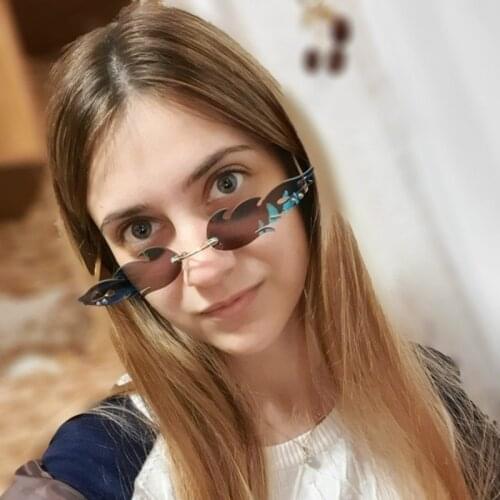 2020 Fashion Fire Flame Sunglasses Rimless Wave UV 400 Eyewear Luxury Trending Narrow Sun Glasses Streetwear Driver Glasses