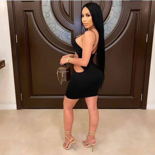 2021 Summer Sexy Hollow Out Dress Women Slim Low Collar Sleeveless Solid Color Wrap Mini Bodycon Dresses Vestidos Plus Size 5XL