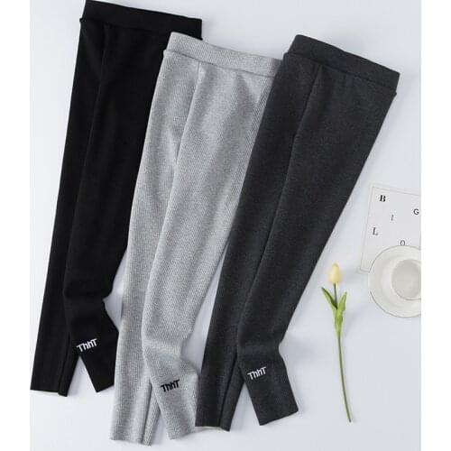 2021 Winter Korean Thicken Velvet Leggings Warm Pants Women High Waist Embroidery Fitness Cotton Fleece Thermal Leggings