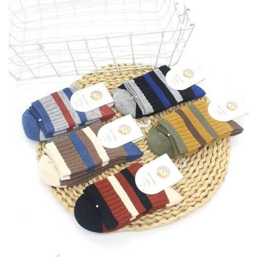 5 Pairs Kids Socks Autumn And Winter Thick Cotton Socks Boys Girls In The Tube Striped Color Matching Socks