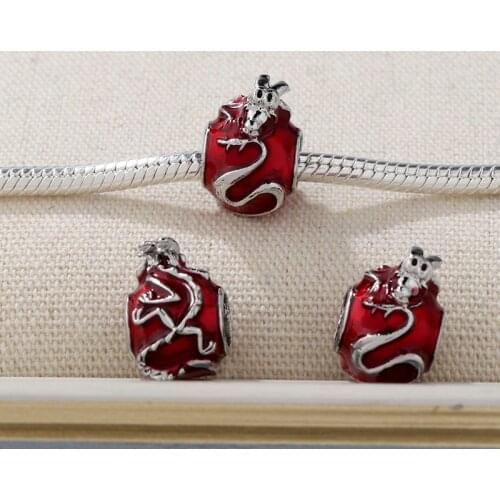 5PCS Festive Red Enamel China Dragon Beads Animal Charm Fit Pendant Bracelets Accessories Original Diy Women Men Bangle Jewelry