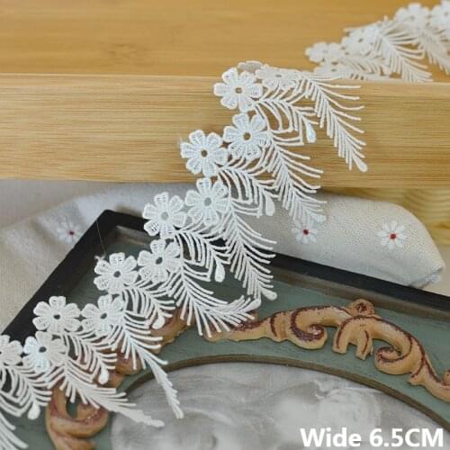 6.5CM Wide White Cotton Floral Embroidered Lace Fringe Ribbon Dress Guipure Collar Trim Curtain Garment DIY Sewing Tassel Decor