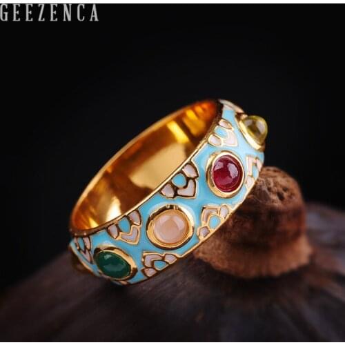 925 Sterling Silver Gemstone Cloisonne Colour Handmade Craft Ring Women Fine Jewelry Luxury Trendy Ring Party Engagement Gift