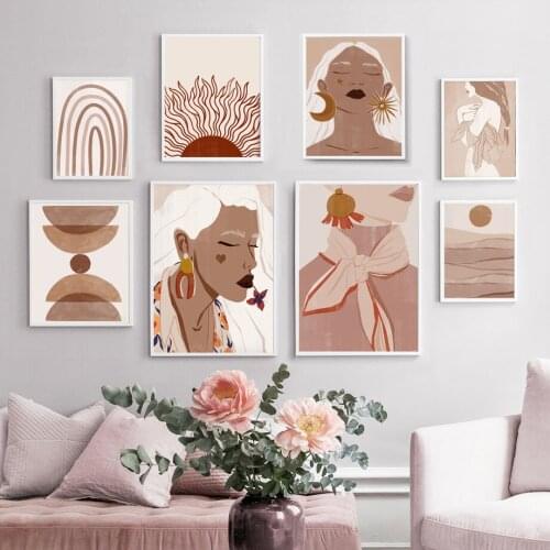 Abstract Fashion White-haired Girl Sun Wall Art Canvas Painting Nordic Posters And Prints Wall Pictures For Living Room Decor