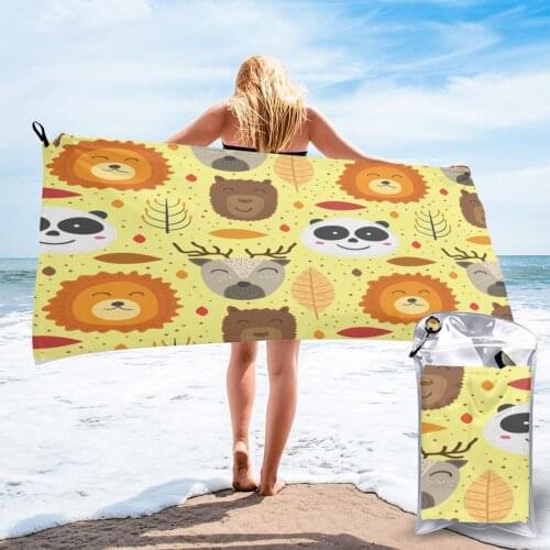 Bath Towel Colorful Smiling Animals Quick Dry Large Towel Thin Absorbent Soft Towel for Home Travel Camping Swimming Beach Sport