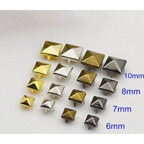 Free Shipping - 6mm/7mm/8mm/10mm Square Pyramid Claw Rivet For DIY Bags,Clothes,Shoes,Gold/Silver/Bronze/Black,Decorative Rivets