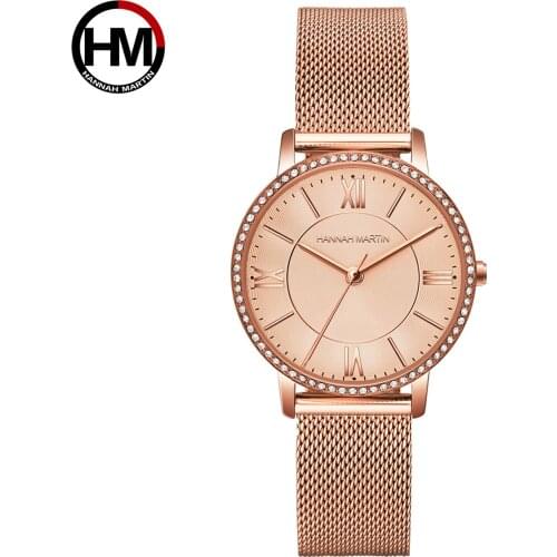 HANNAH MARTIN Genuine Leather Women Watch Simple Japan Quartz Movement Clock Female Fashion Business Wristwatches Diamond Dial